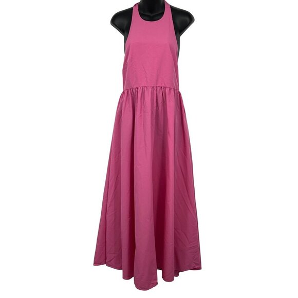 Zara Pink Sleeveless Maxi Dress Fitted Bodice Flare Skirt Halter Medium M New - Picture 1 of 8